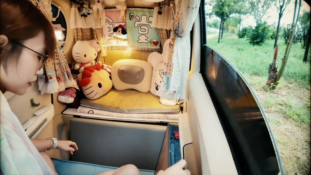 Chinese Lao Tou Le electric trike transformed into Zen Box micro camper for urban nomads