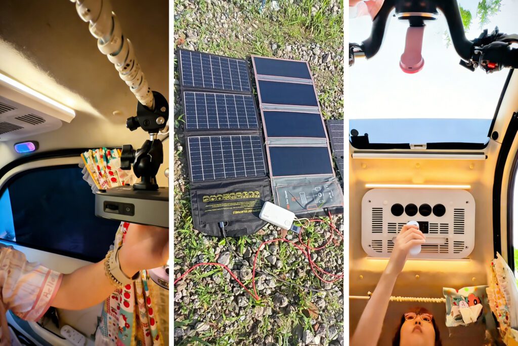 Silent portable power station with solar panel for China Zen Box trike-life nomad living