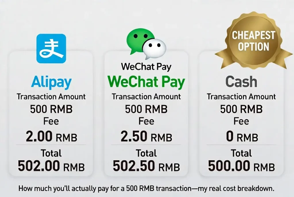Alipay WeChat Pay 3% fee comparison for foreign cards in China 2026