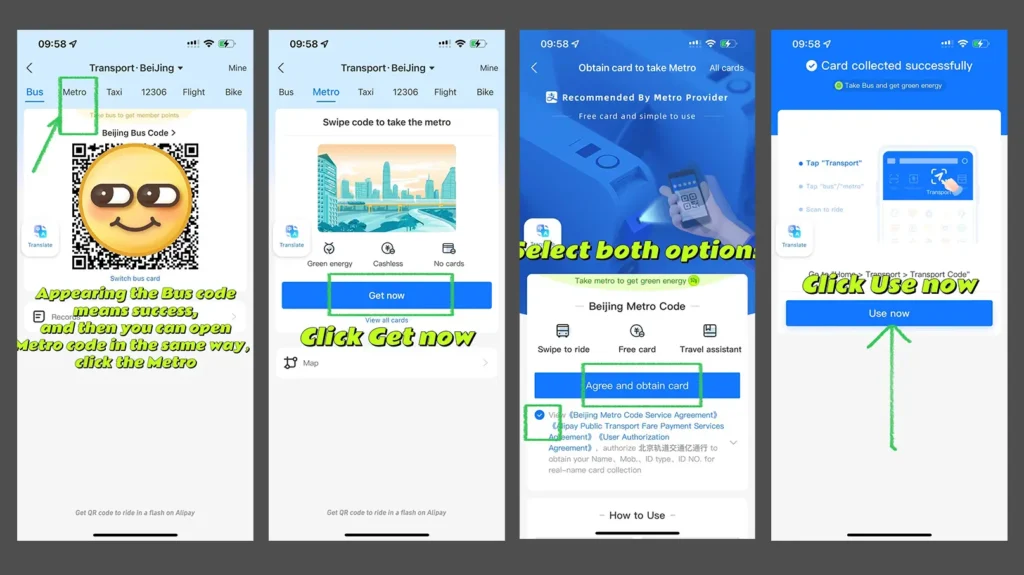 Alipay transport QR code for buses and subways in China for foreigners